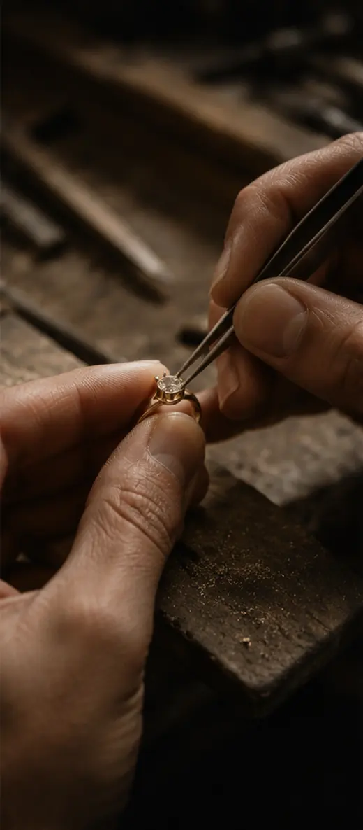 Each stone is set by hand, one at a time.